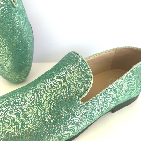 Royal Shoes Mint Green Gold Metallic Smokers Shoe Slipper Slip On Loafer Gaudy - Picture 3 of 14